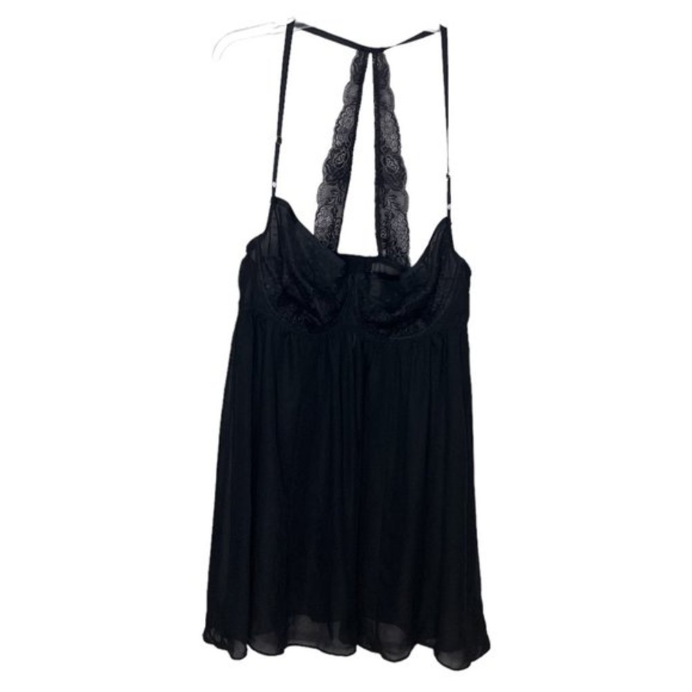 Cacique 22/24‎ Black Lace 100% Silk Chiffon Bottom Chemise Lingerie Slip Plus